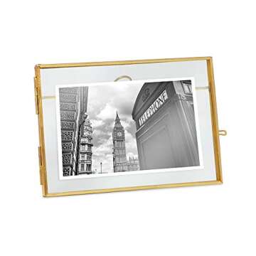 Isaac Jacobs 4x6 (2-Pack), Antique Gold, Vintage Style Brass and Glass, Metal Floating Picture Frame...