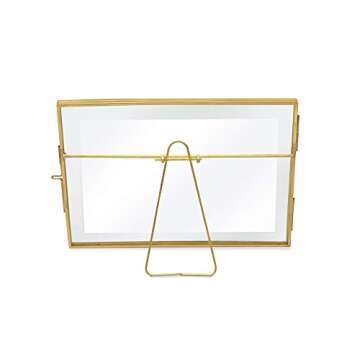 Isaac Jacobs 4x6 (2-Pack), Antique Gold, Vintage Style Brass and Glass, Metal Floating Picture Frame (Horizontal) with Locket Closure, for Photos, Art, & More, Tabletop Display (4x6 Antique Gold)