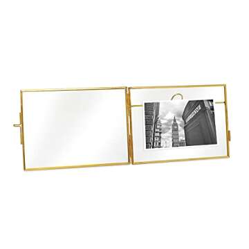 Isaac Jacobs 4x6 (2-Pack), Antique Gold, Vintage Style Brass and Glass, Metal Floating Picture Frame (Horizontal) with Locket Closure, for Photos, Art, & More, Tabletop Display (4x6 Antique Gold)