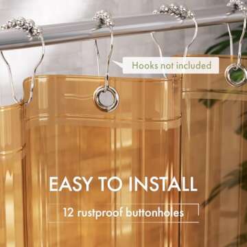 AmazerBath Shower Curtain Liner, 72x72 Transparent Orange Shower Curtain Liner, Lightweight Plastic Shower Curtain Liner, Cute Waterproof Shower Liner for Bathroom with 3 Magnets and 12 Grommet Holes