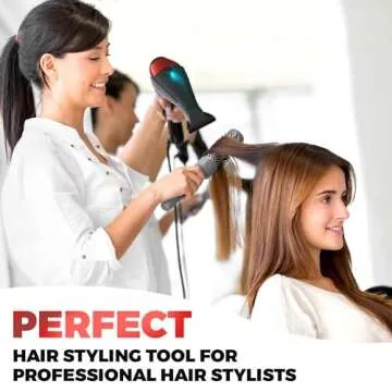 Professional Ionic Salon Hair Dryer, 2200 Watt Powerful AC Motor Ceramic Tourmaline Ion Blow Dryer, Quiet Hair Dryers with Diffuser & 2 Concentrator Nozzle Attachments Black/Red