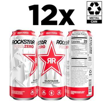 Rockstar Pure Zero Energy Drink - Sugar Free Fruit Punch 12 Pack