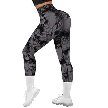 RXRXCOCO Women Seamless Crossover Leggings High Waisted Butt Lifting Workout Yoga Pants Medium Tie Dye Black