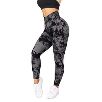 RXRXCOCO Women Seamless Crossover Leggings High Waisted Butt Lifting Workout Yoga Pants Medium Tie Dye Black