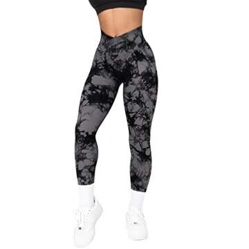 RXRXCOCO Women Seamless Crossover Leggings High Waisted Butt Lifting Workout Yoga Pants Medium Tie Dye Black