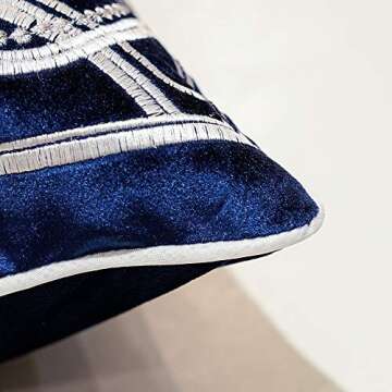 Avigers 12 x 20 Inch European Cushion Cover Luxury Velvet Home Decorative Embroidery Petunias Pillow Case Pillowcase for Sofa Chair Bedroom Living Room, Navy Blue