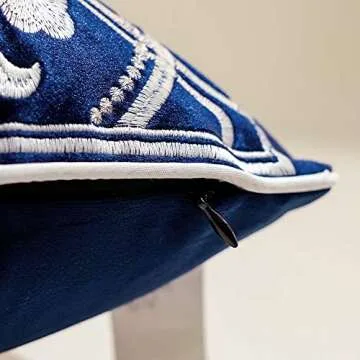 Avigers 12 x 20 Inch European Cushion Cover Luxury Velvet Home Decorative Embroidery Petunias Pillow Case Pillowcase for Sofa Chair Bedroom Living Room, Navy Blue