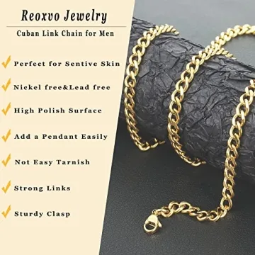 Premium Reoxvo Gold Chain for Men - 5mm Cuban Link Necklace
