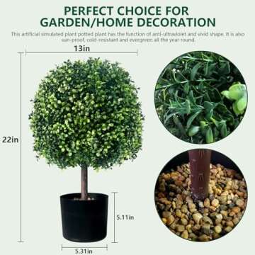 UNADRA 2 Pack Faux Boxwood Plants Outdoor (22" T,13" D) - Artificial Boxwood Ball Topiaries Set of 2...
