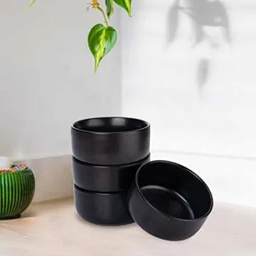 Aquiver 10 Ounces Ceramic Bowl Set - Porcelain Matte Small Bowls - Side Dishes for Desserts, Ice Cream, Snacks, Condiments, Souffle, Yogurt, Soup - Dipping Sauce Bowl Set of 4 (Black)