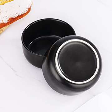 Aquiver 10 Ounces Ceramic Bowl Set - Porcelain Matte Small Bowls - Side Dishes for Desserts, Ice Cream, Snacks, Condiments, Souffle, Yogurt, Soup - Dipping Sauce Bowl Set of 4 (Black)