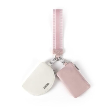 CLUCI Keychain Wallet for Women Leather Coin Purse Detachable Dual Pouch Wristlet Wallet Zipper Pock...