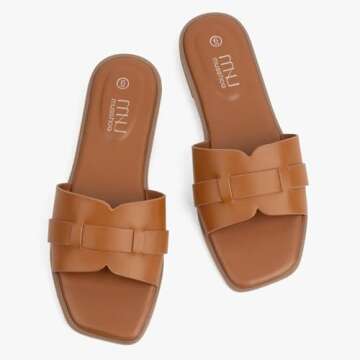 MUSSHOE Fashion Flat Summer Sandals for Women 2024-Tan Sandals Women,Comfortable Leather Slides, Dre...