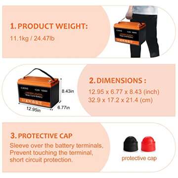 CHINS 100AH LiFePO4 Battery 12V with Built-in 100 BMS, 4000+ Rechargeable Cycles, Support Low-Temperature Cut-Off,Perfect for Golf Cart, Trolling Motor, Marine