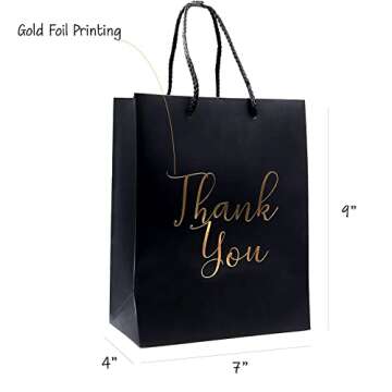 Elegant Thank You Gift Bags - 12-Pack with Gold Foil Letters, Versatile for Weddings, Birthdays, and...