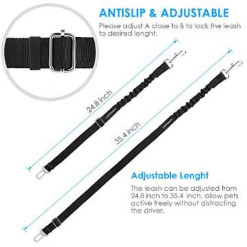 URPOWER 2 Pack Dog Seat Belt, Retractable Dog Car Harness Adjustable Pet Safety Belt with Elastic Bungee Buffer, Heavy Duty & Durable & 360 Degree Swivel Dog Seatbelts