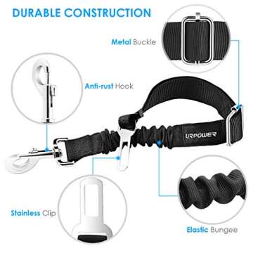 URPOWER 2 Pack Dog Seat Belt, Retractable Dog Car Harness Adjustable Pet Safety Belt with Elastic Bungee Buffer, Heavy Duty & Durable & 360 Degree Swivel Dog Seatbelts