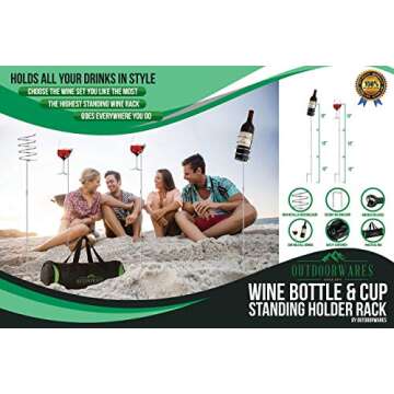 Wine Bottle & Cup stakes Holder Rack - Adjustable Height to 36 INCHES, Durable Metallic Frame, Sturd...