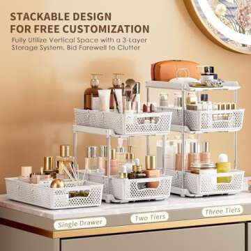 DABIGE 2Pcs 3 Tier Bathroom Organizers and Storage, UPGRADE WIDER BOLDER, Pull Out Under Sink Organi...