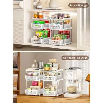 DABIGE 2Pcs 3 Tier Bathroom Organizers and Storage, UPGRADE WIDER BOLDER, Pull Out Under Sink Organizer with Dividers, Kitchen Pantry Organizers and Storage, Bathroom Storage Cabinet - White