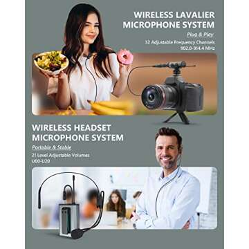 ttstar Wireless Microphone System Headset/Stand/Lavalier Mic with Rechargeable Bodypack Transmitter Receiver for PA Speaker, Camera, Recording, Teaching, Church