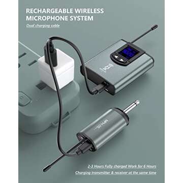 ttstar Wireless Microphone System Headset/Stand/Lavalier Mic with Rechargeable Bodypack Transmitter Receiver for PA Speaker, Camera, Recording, Teaching, Church