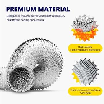 iPower GLDUCT4X8CX2 Non-Insulated Flex Air Aluminum Ducting Dryer Vent Hose for HVAC Ventilation, 4 ...