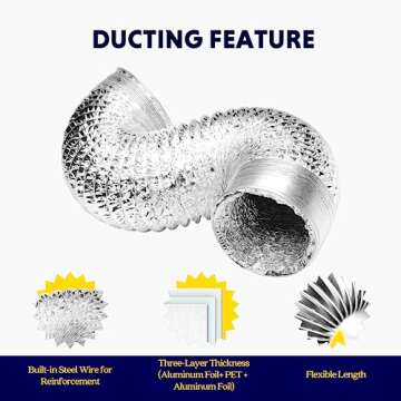 iPower GLDUCT4X8CX2 Non-Insulated Flex Air Aluminum Ducting Dryer Vent Hose for HVAC Ventilation, 4 Clamps included, white