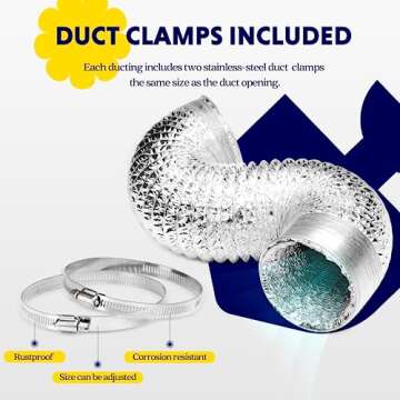 iPower GLDUCT4X8CX2 Non-Insulated Flex Air Aluminum Ducting Dryer Vent Hose for HVAC Ventilation, 4 Clamps included, white