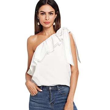 Stylish SheIn One Shoulder Ruffle Blouse Top for Women
