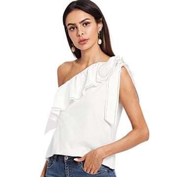 Stylish SheIn One Shoulder Ruffle Blouse Top for Women