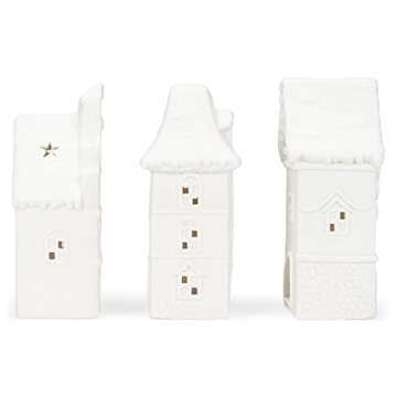 Mark Feldstein & Associates Village Row House White 8 x 4.5 Porcelain Holiday Tea Light Figurines Set of 3