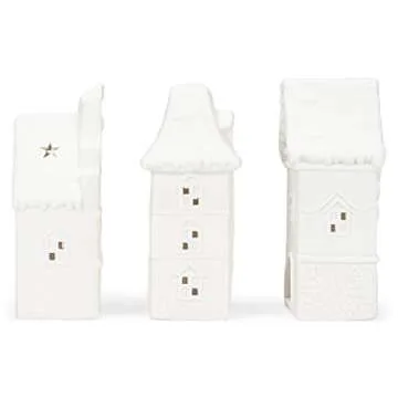 Mark Feldstein & Associates Village Row House White 8 x 4.5 Porcelain Holiday Tea Light Figurines Set of 3