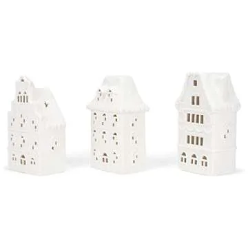 Mark Feldstein & Associates Village Row House White 8 x 4.5 Porcelain Holiday Tea Light Figurines Set of 3
