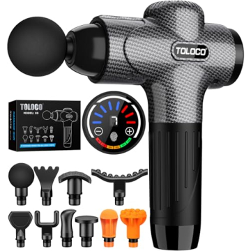 TOLOCO Massage Gun, Upgrade Deep Tissue Back Massager with 10 Replacement Heads, Percussion Massage ...