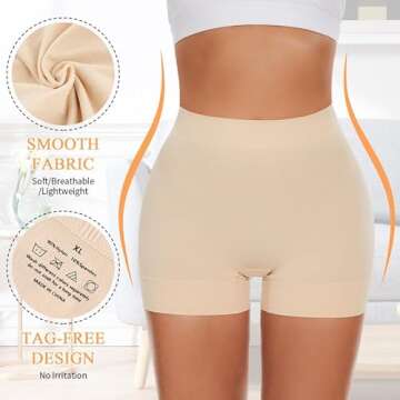 FRESBEIT Slip Shorts for Women Under Dress, Boyshorts Panties Anti Chafing Shorts Smooth Shapewear Shorts M