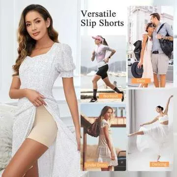 FRESBEIT Slip Shorts for Women Under Dress, Boyshorts Panties Anti Chafing Shorts Smooth Shapewear Shorts M