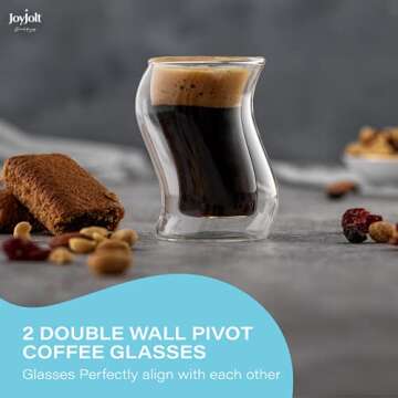 JoyJolt Pivot Espresso Shot Glass – Set of 2 oz Espresso Cups with Unique Design – Double Walled...