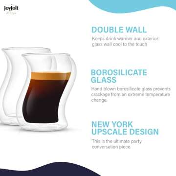 JoyJolt Pivot Espresso Shot Glass – Set of 2 oz Espresso Cups with Unique Design – Double Walled Thermo Espresso Glasses for Home or Professional Bar Use– Set of 2 Thermal Glassware for Morning Coffee