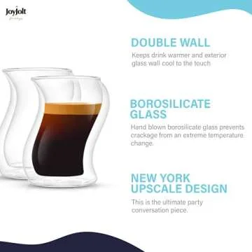 JoyJolt Pivot Espresso Shot Glass – Set of 2 oz Espresso Cups with Unique Design – Double Walled Thermo Espresso Glasses for Home or Professional Bar Use– Set of 2 Thermal Glassware for Morning Coffee