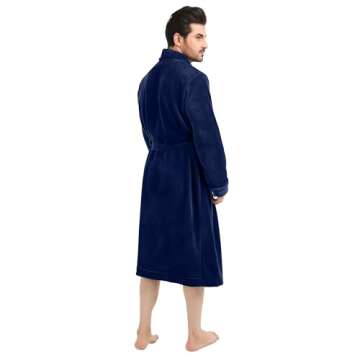 NY Threads Luxurious Mens Shawl Collar Fleece Bathrobe Long Spa Robe, Small-Medium, Navy