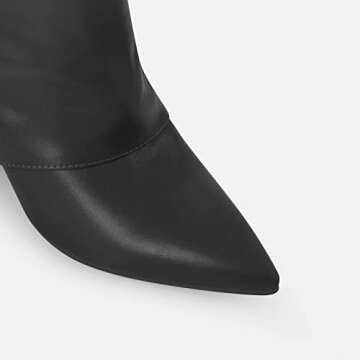 Richealnana Women's Pointy Toe Pull On Wedge Heel High Heel Slip On Knee High Heel Party Prom Dress Long Boots Fashion Winter Boots Black Short US 13