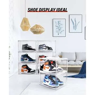 KDOR Shoe Boxes Clear Plastic Stackable 10 Pack Sneaker Storage Boxes with Magnetic Door, Acrylic Boxes for Display, Strong and Sturdy Fit Shoe Size Up to US 15