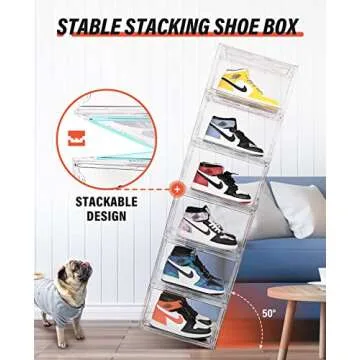 KDOR Shoe Boxes Clear Plastic Stackable 10 Pack Sneaker Storage Boxes with Magnetic Door, Acrylic Boxes for Display, Strong and Sturdy Fit Shoe Size Up to US 15