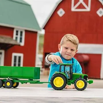 John Deere Big Farm Tractor and Wagon - 1:16 Scale - Light Up John Deere Tractor Toys - Preschool an...