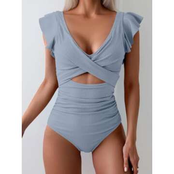 B2prity Women's One Piece Swimsuit Ruffle Cutout Bathing Suits Slimming Tummy Control V Neck Wrap Sw...