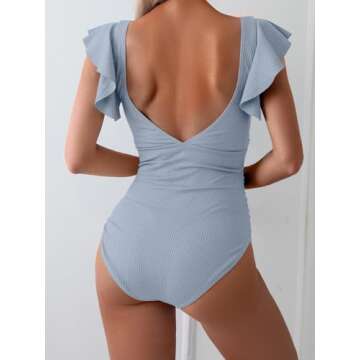 B2prity Women's One Piece Swimsuit Ruffle Cutout Bathing Suits Slimming Tummy Control V Neck Wrap Swimwear