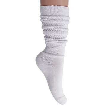 AWS/American Made Slouch Socks Cotton Scrunch Knee High Extra Long and Heavy Socks (White, 3)