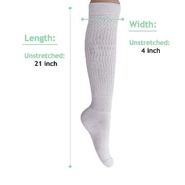AWS/American Made Slouch Socks Cotton Scrunch Knee High Extra Long and Heavy Socks (White, 3)