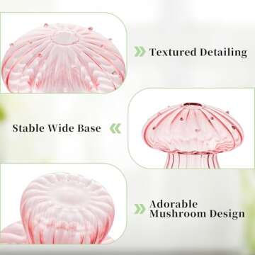 Glasseam Mushroom Plant Propagation Stations: Pink Glass Terrarium Jar Set of 5 Cute Planters for Indoor Plants Decorative Propagate Vase Unique Gifts for Women Home Office Decor